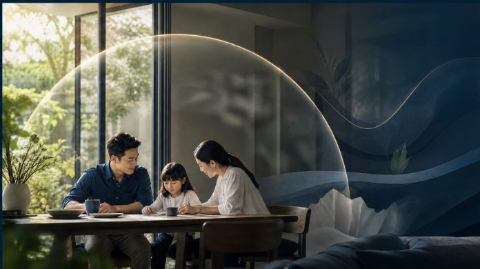 Bảo hiểm — hình minh họa 01-featured Ảnh đại diện 16:9 mô tả cặp đôi nhìn ra đường chân trời thành phố hiện đại, tượng trưng cho tầm nhìn tương lai về bảo hiểm nhân thọ năm 2026.