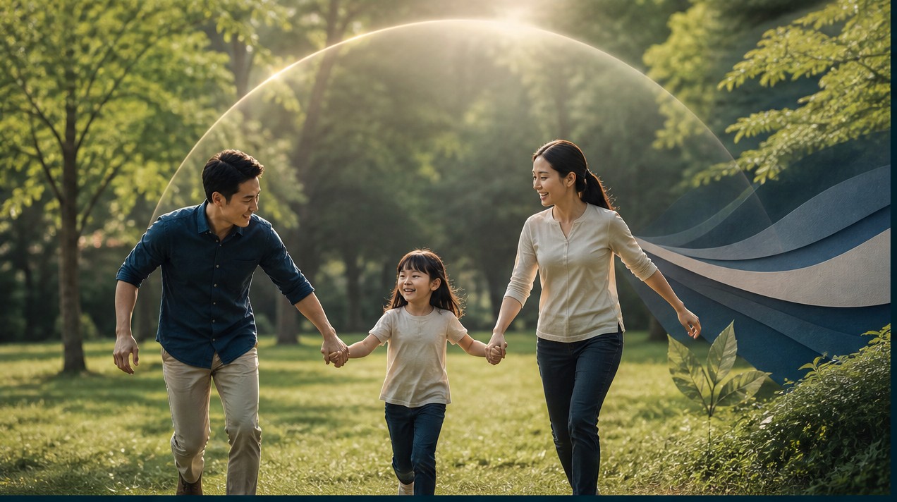Hình minh họa 3: Cặp đôi người Việt đi dạo thư thái trong công viên xanh mát, thể hiện sự an tâm và chủ động về tài chính y tế cho tương lai.