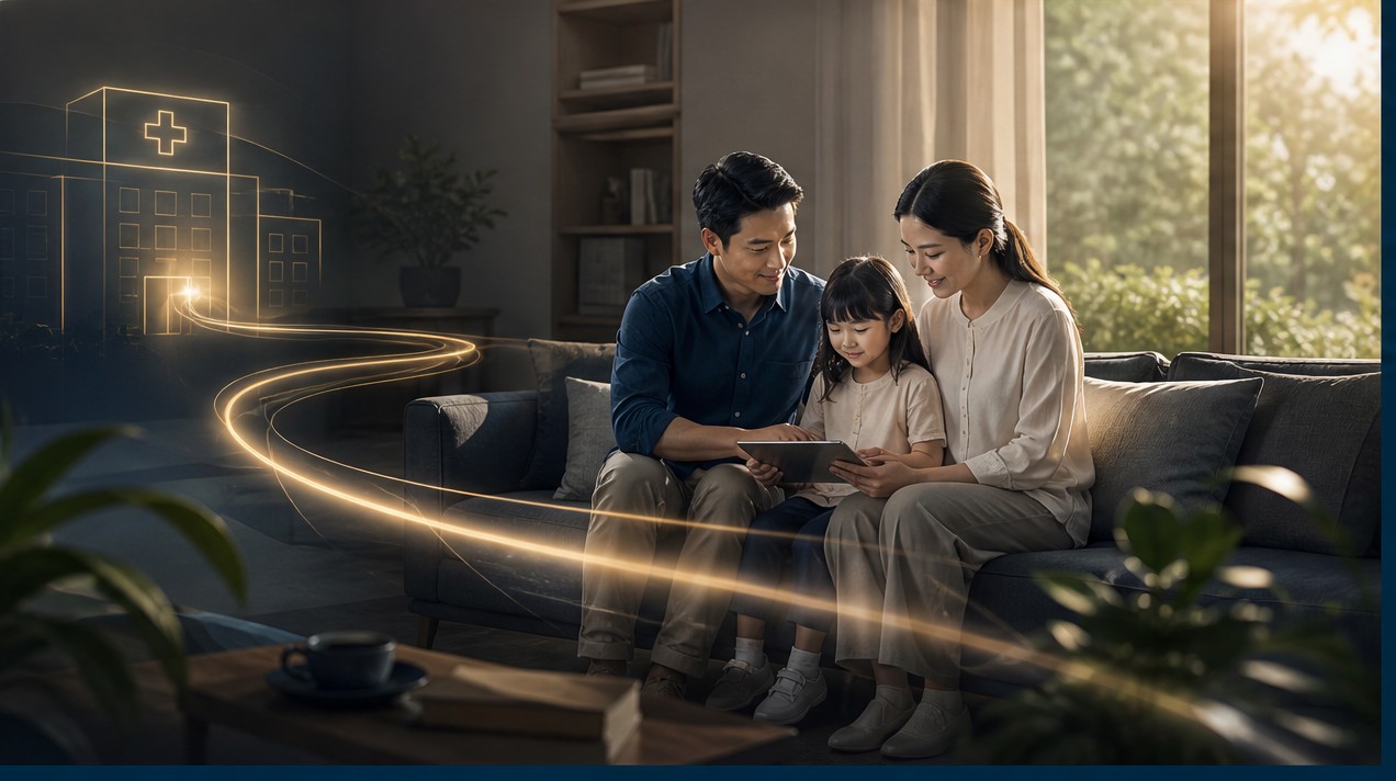 Hình ảnh ẩn dụ về tấm khiên bảo vệ kỹ thuật số, tượng trưng cho sự an toàn tài chính và chủ động trong khám chữa bệnh.