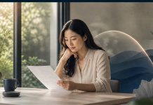 Đáo hạn bảo hiểm nhân thọ: 5 việc cần làm trước khi nhận quyền lợi Ảnh đại diện mô tả một cặp đôi người Việt đứng bên cửa sổ căn hộ cao cấp lúc hoàng hôn, nhìn về phía chân trời, tượng trưng cho sự an tâm khi bảo hiểm nhân thọ đến ngày đáo hạn.