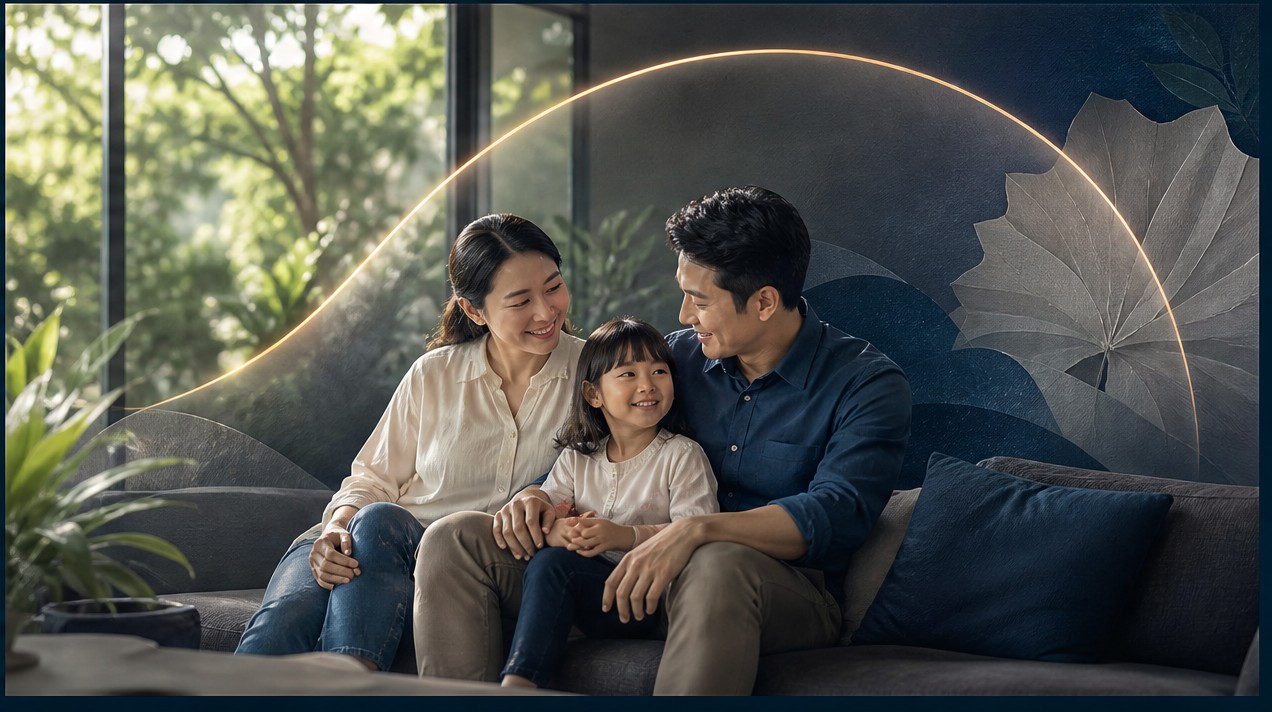 Không gian kiến trúc tối giản ngập tràn ánh sáng tự nhiên với hình bóng một người đang bước qua cánh cửa sáng, tượng trưng cho sự chuyển giao sang một giai đoạn tài chính mới an toàn và vững chắc.