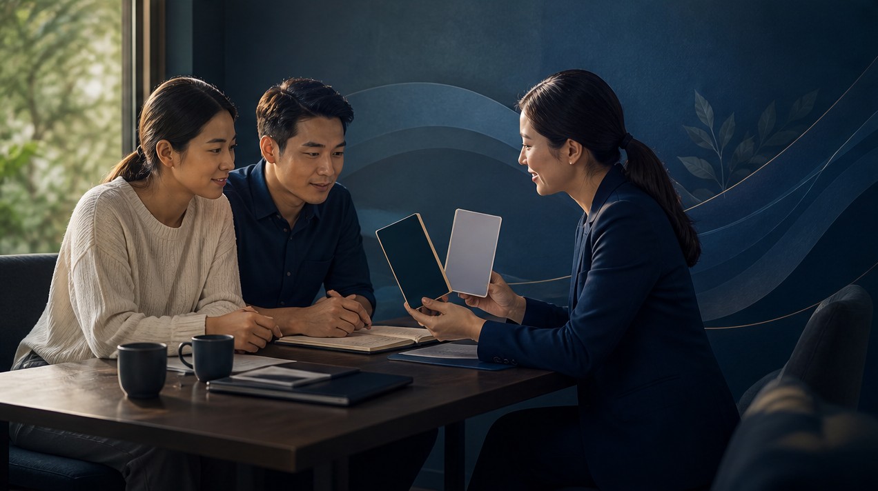 Một người đang tương tác với khối cầu ánh sáng xanh tượng trưng cho việc lập kế hoạch tài chính và ngân sách bảo hiểm an toàn.
