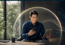 Bảo hiểm số tại Việt Nam: Mua online, eKYC và hợp đồng điện tử cần lưu ý gì? Hình đại diện: Người phụ nữ Việt Nam hiện đại tương tác với giao diện bảo hiểm số 3D trong không gian sống cao cấp tràn ngập ánh sáng tự nhiên.